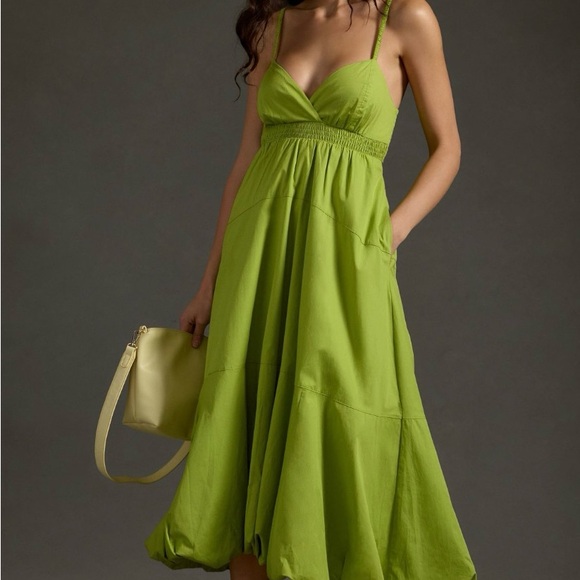 Anthropologie Lime V-neck Tiered Bubble-Hem Dress - Picture 6 of 8